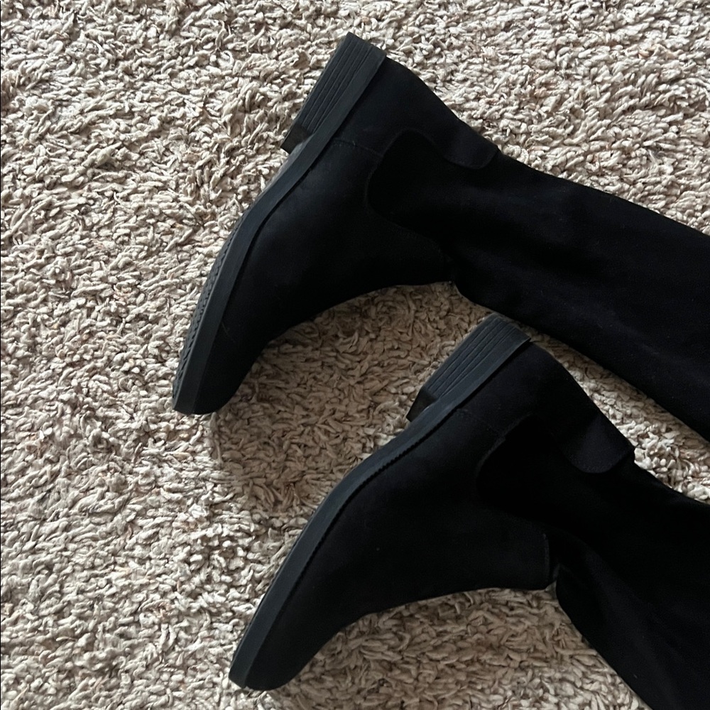 Black Microsuede Over-the-Knee Boots - Picture 4 of 6